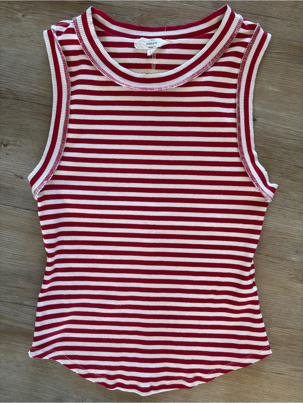 entro Red and White Striped Ribbed Tank Top